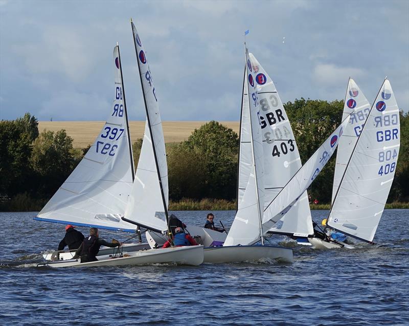 A busy gybe mark in race 4 during the Europe Inlands at Haversham photo copyright Sue Johnson taken at Haversham Sailing Club and featuring the Europe class