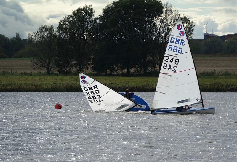 George Crammond's (403) capsize in race 3 during the Europe Inlands at Haversham photo copyright Sue Johnson taken at Haversham Sailing Club and featuring the Europe class