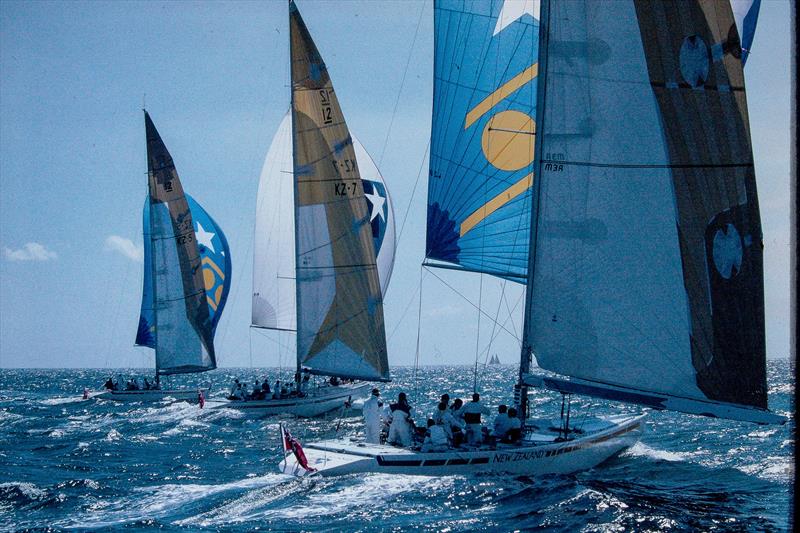 Graeme Woodroffe on the helm of KZ3 (nearest camera) - sailing off Fremantle - July 1986 photo copyright NZ Challenge taken at Royal New Zealand Yacht Squadron and featuring the 12m class