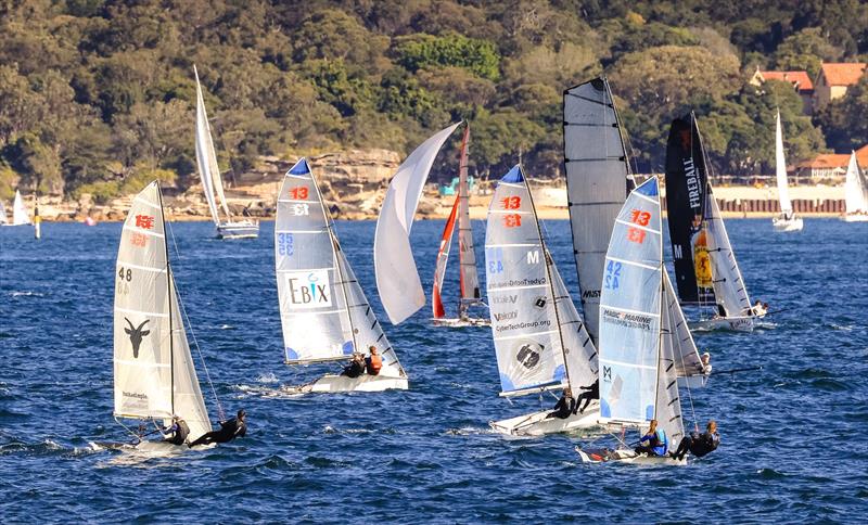 13ft Skiff Start photo copyright Manly 16s and Sail Media taken at Manly 16ft Skiff Sailing Club and featuring the 13ft Skiff class