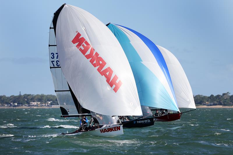 2025 Australian 13ft and 16ft Skiff Championships - Harken mixing it with the 16s photo copyright Promocean Media taken at Maryborough Sailing Club and featuring the 13ft Skiff class