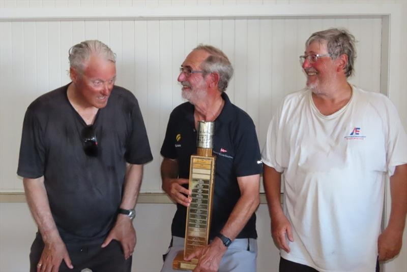 Everyone was a winner but having fun on the podium was Peter Russell first, John Collingwood second and Peter Coleman third - 2025 2.4mR Australian Championship Paynesville photo copyright Christie Arras, GLYC taken at Gippsland Lakes Yacht Club and featuring the 2.4m class