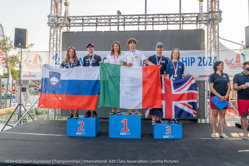 Imogen Wade and Hugo Valentine take Bronze in Gold Fleet Mixed - 420 European Championships in Slovenia photo copyright Guy Briche / Looma Pictures taken at Jadralni Klub Pirat and featuring the 420 class