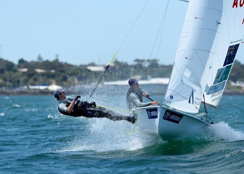 Mathew Belcher & Will Ryan (AUS) on day 1 of ISAF Sailing World Cup Melbourne photo copyright Sport the library taken at Sandringham Yacht Club and featuring the 470 class