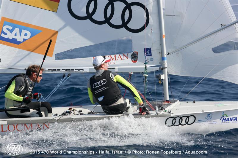 Ferdinand Gerz/Oliver Szymanski (GER10) at the 470 Worlds in Haifa photo copyright Aquazoom / Ronan Topelberg taken at Haifa Sailing Center and featuring the 470 class