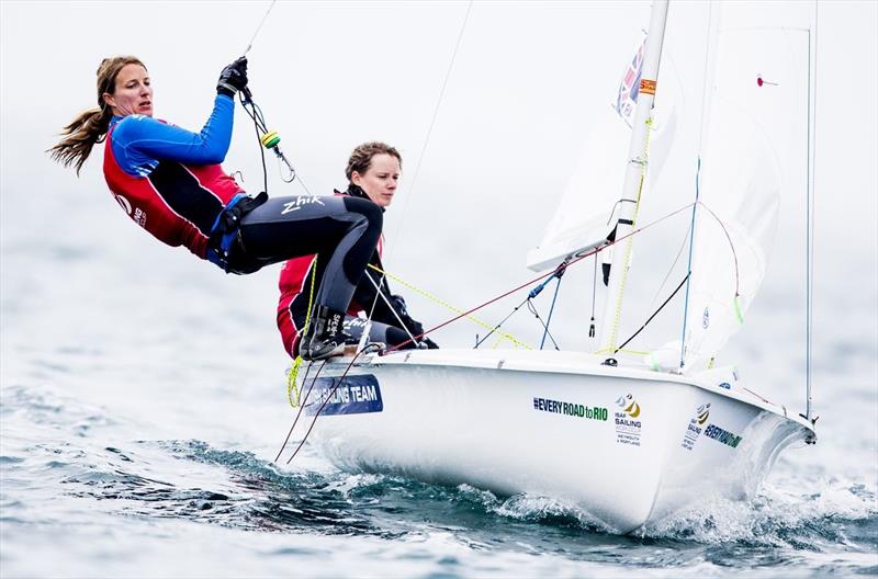 Hannah Mills and Saskia Clark on day 2 of Sailing World Cup Weymouth and Portland - photo © Jesus Renedo / Sailing Energy / World Sailing