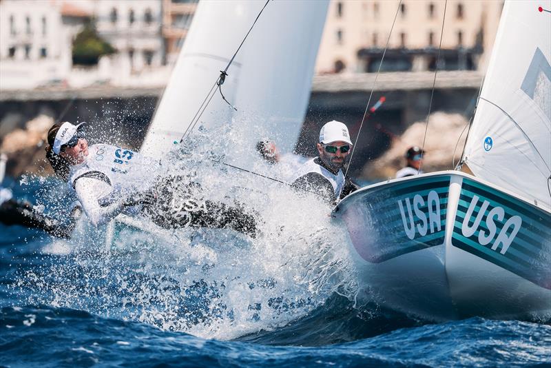 Mixed 470 athletes Stu McNay (Providence, RI) and Lara Dalmas-Weiss (Shoreview, MN) take on the Mistral breeze during a practice day before the opening of the Games - photo © Sailing Energy / US Sailing Team