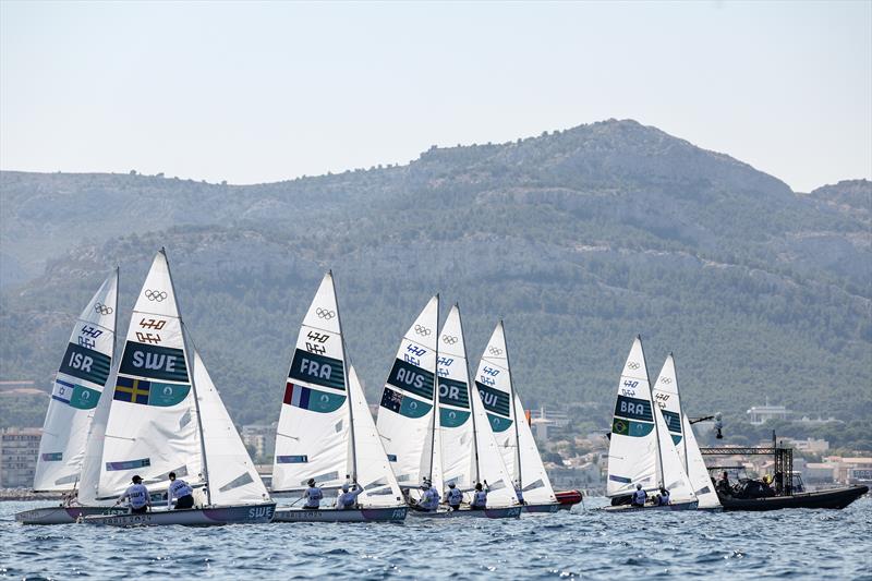 Mixed Dinghy Medal Race at Paris2024 on August 8, 2024 in Marseille, France photo copyright World Sailing / Sander van der Borch taken at  and featuring the 470 class