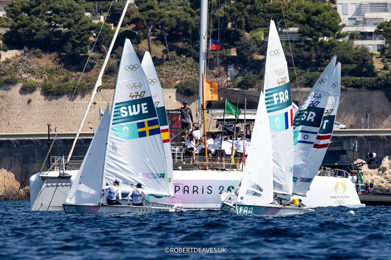 470 - Medal Race start - Paris 2024 Olympic Sailing Competition photo copyright Robert Deaves taken at  and featuring the 470 class