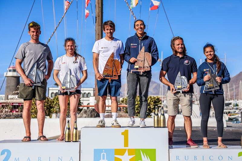 470 Mixed podium in Marina Rubicón - Lanzarote International Regatta 2025 - photo © Sailing Energy / Lanzarote Sailing Center