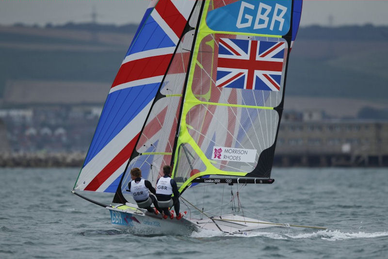 Stevie Morrison & Ben Rhodes on day four of the London 2012 Olympic Sailing Competition photo copyright onEdition taken at Weymouth & Portland Sailing Academy and featuring the 49er class