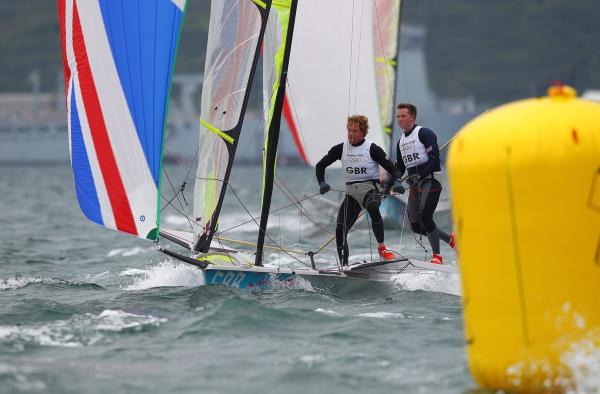 49ers on day four of the London 2012 Olympic Sailing Competition photo copyright Richard Langdon / www.oceanimages.co.uk taken at Weymouth & Portland Sailing Academy and featuring the 49er class