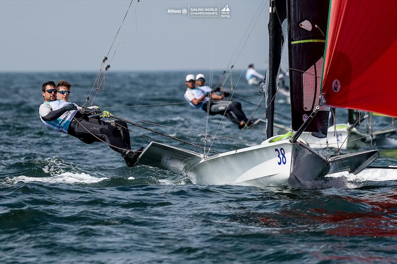 Justin Barnes and Will Jones racing at the 2023 Allianz Sailing World Championships photo copyright Sailing Energy taken at Royal Victoria Yacht Club, Canada and featuring the 49er class