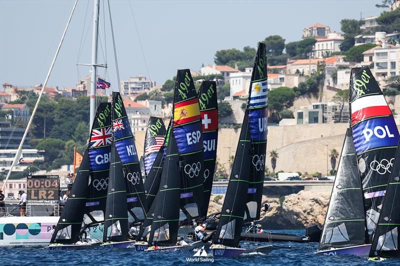  49er start- Marseille - Paris2024 Olympic Regatta - August 1, 2024 photo copyright World Sailing / Sander van der Borch taken at  and featuring the 49er class