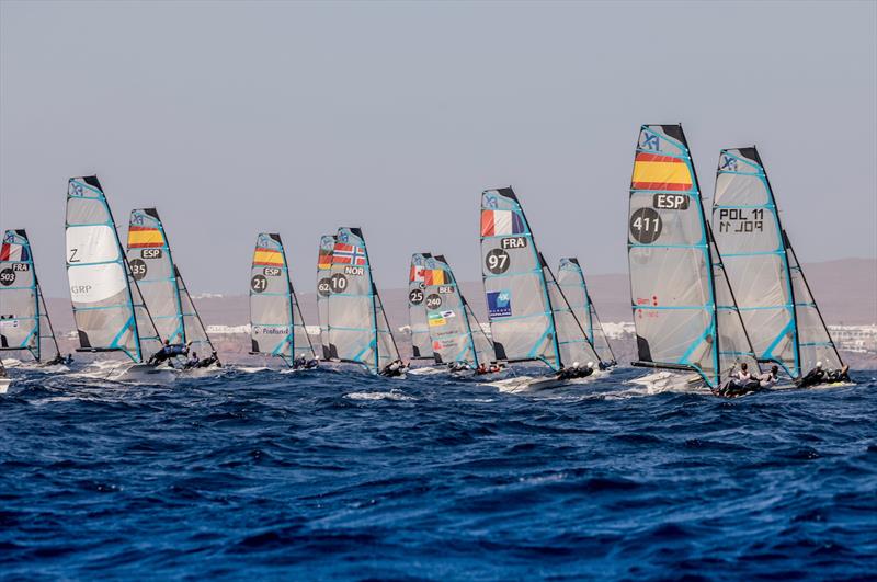 Finns Ronja Grönblom and Veera Hokka start in first place, followed by María Cantero from the Canary Islands and Patricia Suarez from Vigo - Lanzarote International Regatta 2022 - photo © Sailing Energy