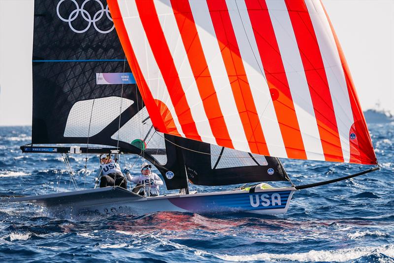 Stephanie Roble (East Troy, WI) and Maggie Shea (Chicago, IL) finished the day in 10th overall, qualifying for the medal race by two points photo copyright Sailing Energy / US Sailing Team taken at  and featuring the 49er FX class