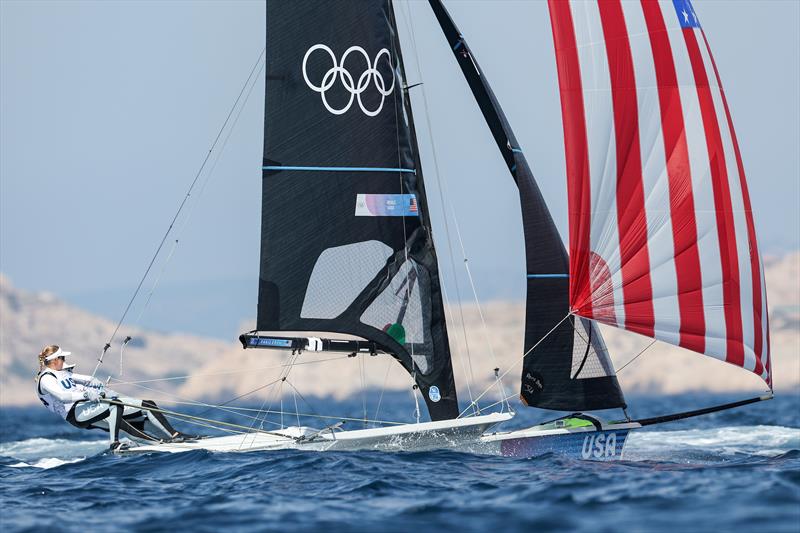 Stephanie Roble/Maggie Shea (USA) - Medal Race - 49erFX - Womens Skiff - Paris Olympic Sailing in Marseille, France August 2, 2024 - photo © World Sailing / Sander van der Borch