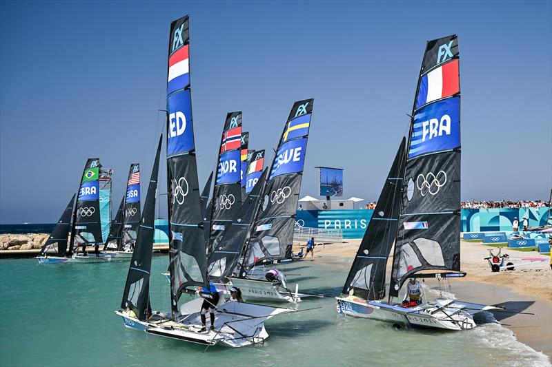 Fleet ready to go - Medal Race - 49erFX - Womens Skiff - Paris Olympic Sailing in Marseille, France August 2, 2024 photo copyright World Sailing / Jean-Louis Carli taken at  and featuring the 49er FX class