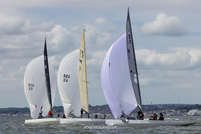 Downwind on day 3 during the 5.5 Metre British National Championship at Cowes photo copyright Robert Deaves / www.robertdeaves.uk taken at Royal Yacht Squadron and featuring the 5.5m class