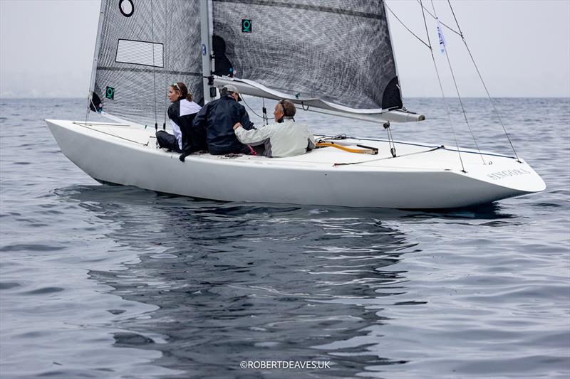 Singora going nowhere slowly on day 3 of the 2024 5.5 Metre French Open at the Regates Royales in Cannes photo copyright Robert Deaves / www.robertdeaves.uk taken at Yacht Club de Cannes and featuring the 5.5m class