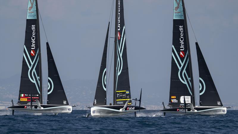 Swedish Challenge Youth Team Powered by Artemis Technologies, Luna Rossa Prada Pirelli Youth Team Italy, Sail Team BCN Youth Spain - AC40 - UniCredit Youth America's Cup Semi Final - September 24, 2024 - photo © David Maynard / www.alleycatphotographer.com