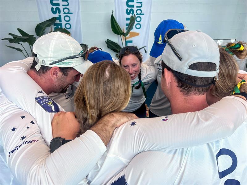 Green and Gold team hug - Puig Women's America's Cup - photo © Nic Douglass @sailorgirlHQ