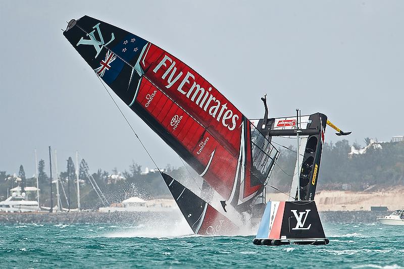 Emirates Team New Zealand's nosedive - June 6, 2018. Semi-Final 4, America's Cup Playoffs - photo © Richard Hodder