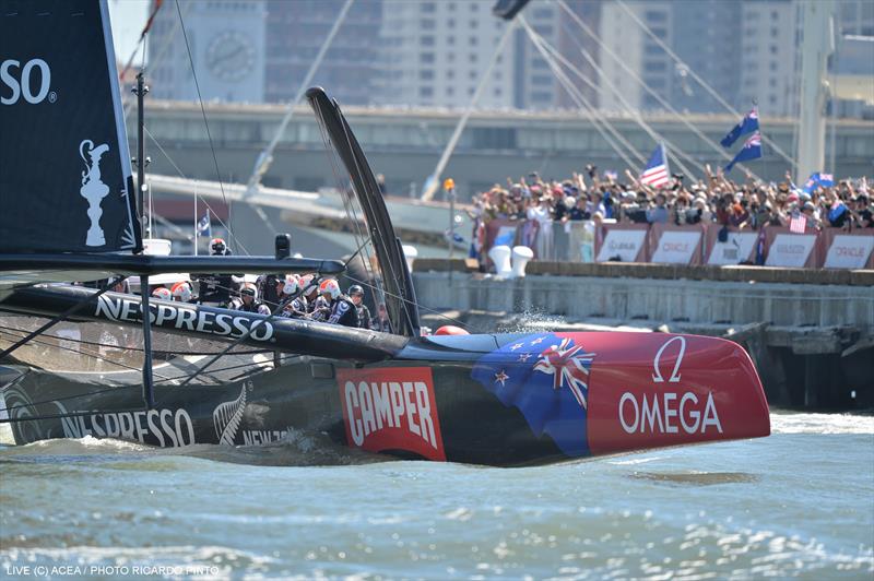 Race 11 on day 8 of the 34th America's Cup photo copyright Ricardo Pinto taken at  and featuring the AC72 class