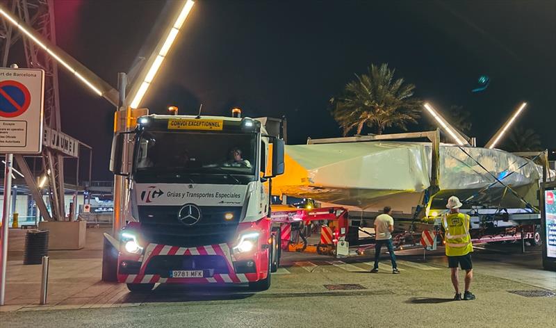 Emirates Team New Zealand's AC75 Te Rehutai arrives at their base in Barcelona after being shipped from New Zealand - July 2023 photo copyright Andy Nottage, ETNZ taken at Royal New Zealand Yacht Squadron and featuring the AC75 class