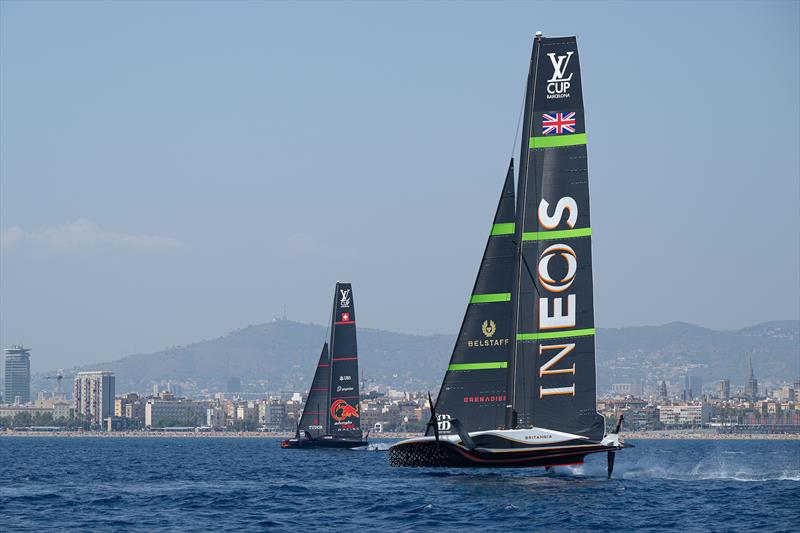 INEOS Britannia and Alinghi Red Bull Racing - AC75  - Louis Vuitton Preliminary Event - Day 2 - Barcelona - August 23, 2024 - photo © Ricardo Pinto / America's Cup