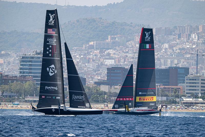 Luna Rossa Prada Pirelli vs. New York Yacht Club American Magic on Louis Vuitton Preliminary Regatta Barcelona Day 2 - August 23rd 2024 - photo © Ricardo Pinto / America's Cup