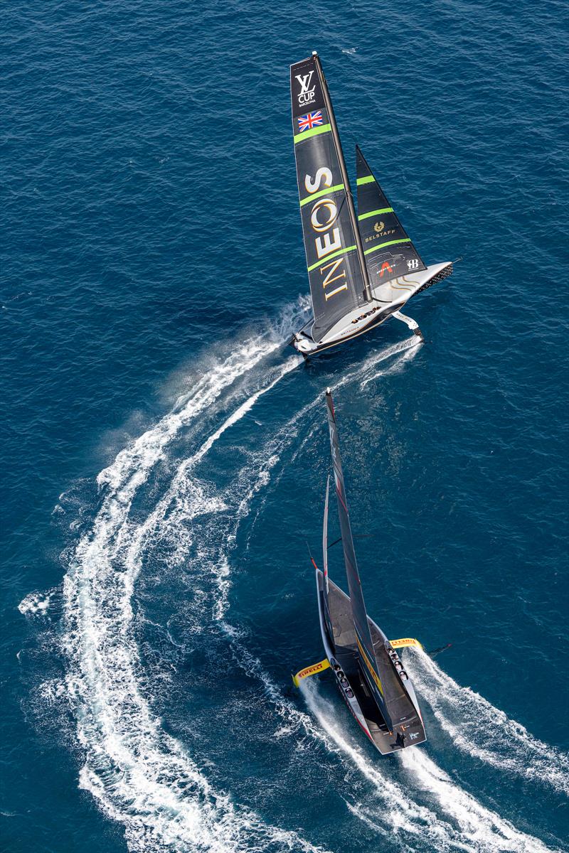 Luna Rossa Prada Pirelli vs. INEOS Britannia on Louis Vuitton Preliminary Regatta Barcelona Day 3 - August 24th 2024 - photo © Ricardo Pinto / America's Cup