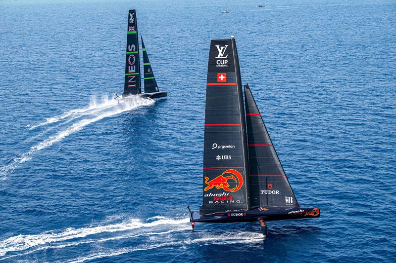 INEOS Britannia vs. Alinghi Red Bull Racing on Louis Vuitton Preliminary Regatta Barcelona Day 3 - August 24th 2024 - photo © Ricardo Pinto / America's Cup