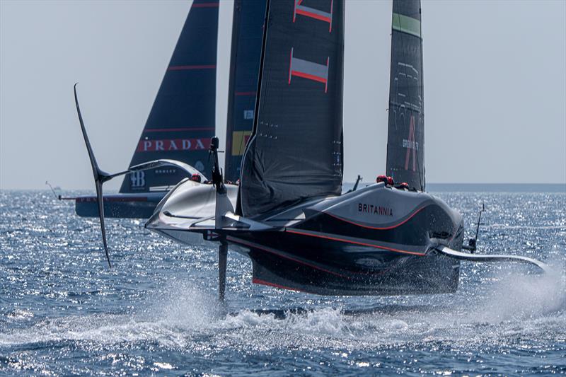 INEOS Britannia trails Luna Rossa - Race Day 3 - Louis Vuitton Preliminary Regatta - Barcelona - August 24, 2024 - photo © Ian Roman / America's Cup