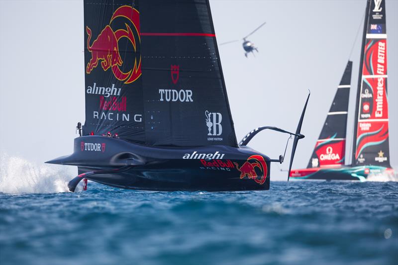 Alinghi Red Bull Racing BoatOne and Emirates Team New Zealand during racing at the Louis Vuitton Preliminary Regatta Day 3 in Barcelona, Spain. 24 August - photo © Alinghi Red Bull Racing