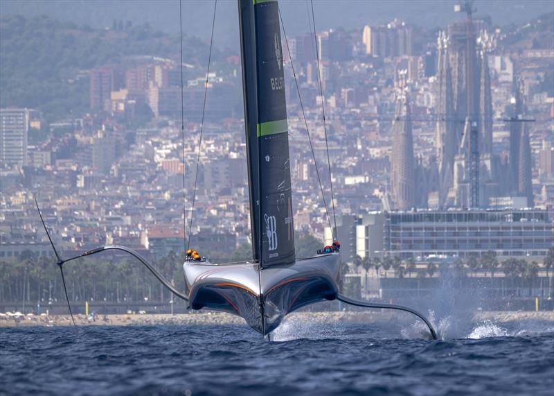 IINEOS Britannia - Ben Ainslie (stbd) Dylan Fletcher (port) on Louis Vuitton Preliminary Regatta Barcelona Day 3 - August 24th 2024 - photo © David Maynard / www.alleycatphotographer.com