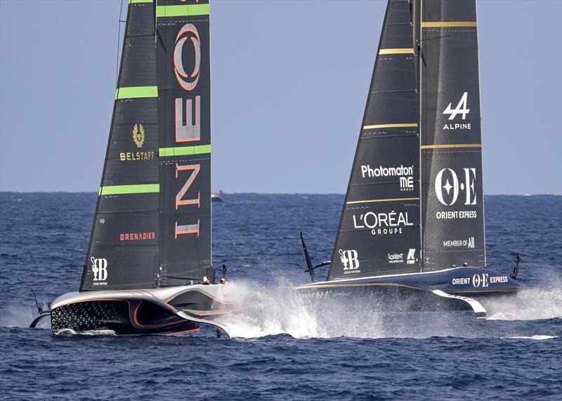 INEOS Britannia vs. Orient Express Racing Team on Louis Vuitton Preliminary Regatta Barcelona Day 4 - August 25th 2024 - photo © David Maynard / www.alleycatphotographer.com