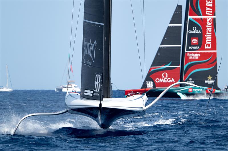 American Magic leads Emirates Team NZ - Race Day 4 - Final - Louis Vuitton Preliminary Regatta - Barcelona - August 25, 2024 - photo © Ricardo Pinto / America's Cup