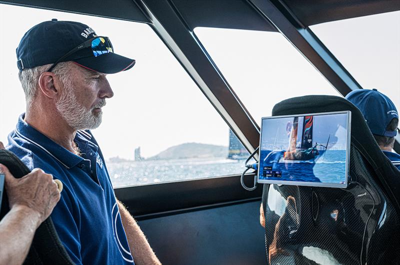 His Majesty King Felipe VI watched the action from a hydrogen chase boat on the water on day 1 of racing at the Louis Vuitton Cup in Barcelona, Spain. 29 August - photo © Ivo Rovira / America's Cup