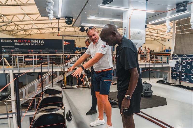 Eliud Kipchoge joined Ben Ainslie's INEOS Britannia team at their base in Barcelona - photo © Cameron Gregory / INEOS Britannia