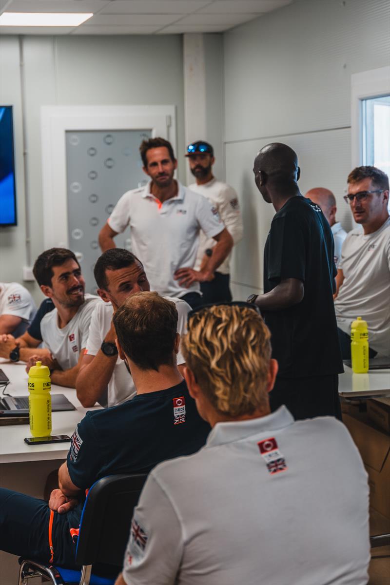 Kipchoge gave a motivational talk to the INEOS Britannia team during their pre-race briefing - photo © Cameron Gregory / INEOS Britannia