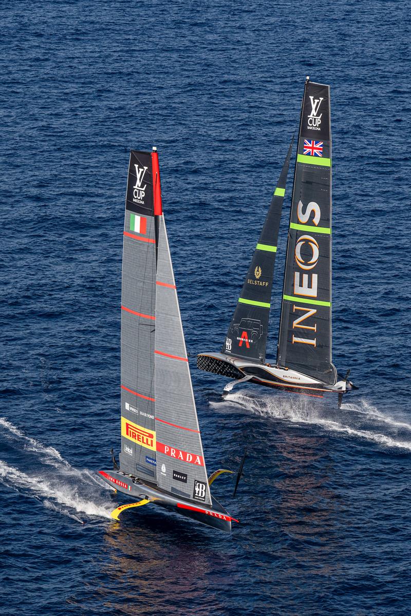 INEOS Britannia vs. Luna Rossa Prada Pirelli on Louis Vuitton Cup Round Robin 1 Day 3 photo copyright Ricardo Pinto / America's Cup taken at  and featuring the AC75 class