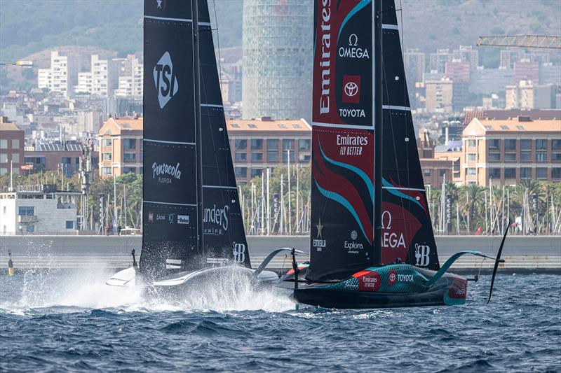 American Magic vs - Emirates Team NZ - Race 15  Day 4 - Round Robin 1 - Louis Vuitton Cup - September 1, 2024 - Barcelona - photo © Ricardo Pinto / America's Cup