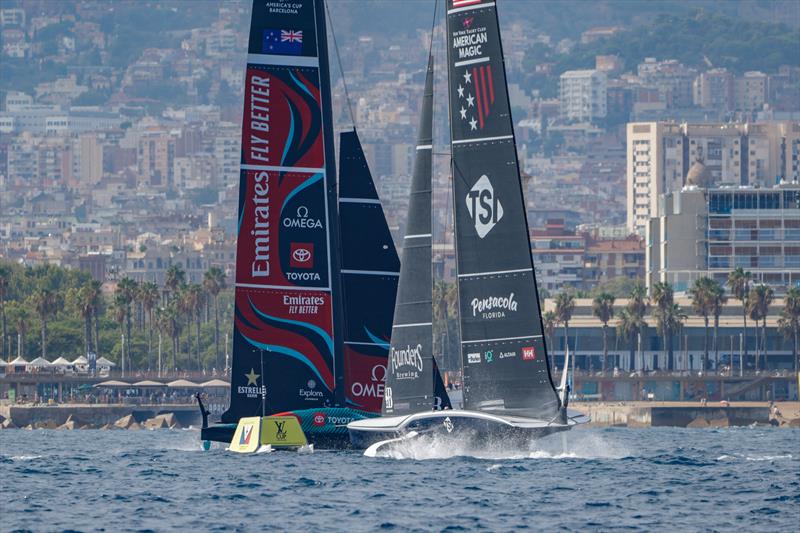 American Magic vs - Emirates Team NZ - Race 15  Day 4 - Round Robin 1 - Louis Vuitton Cup - September 1, 2024 - Barcelona - photo © Job Vermeulen