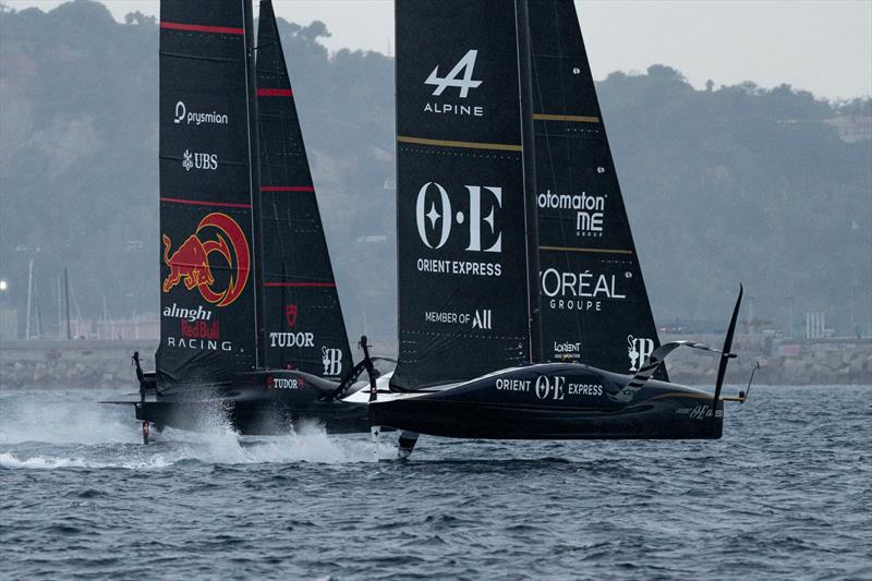 Alinghi Red Bull Racing vs. Orient Express Racing Team on Louis Vuitton Cup Round Robin Day 5 photo copyright Ian Roman / America's Cup taken at  and featuring the AC75 class