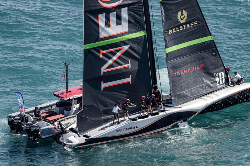 INEOS Britannia change their jib before their race against Alinghi Red Bull Racing on Louis Vuitton Cup Round Robin Day 7 - photo © Ricardo Pinto / America's Cup