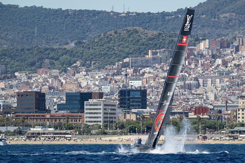 Close to a capsize in the INEOS Britannia vs. Alinghi Red Bull Racing match on Louis Vuitton Cup Semi-Finals Day 2 - 15th September 2024 - photo © Ricardo Pinto / America's Cup