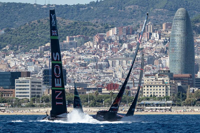 Close to a collision in the INEOS Britannia vs. Alinghi Red Bull Racing match on Louis Vuitton Cup Semi-Finals Day 2 - 15th September 2024 - photo © Ricardo Pinto / America's Cup