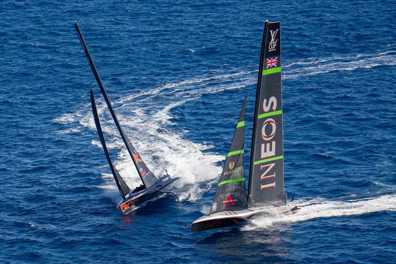 A close call during Alinghi Red Bull Racing vs. INEOS Britannia on Louis Vuitton Cup Semi-Finals Day 2 - 15th September 2024 - photo © Ian Roman / America's Cup