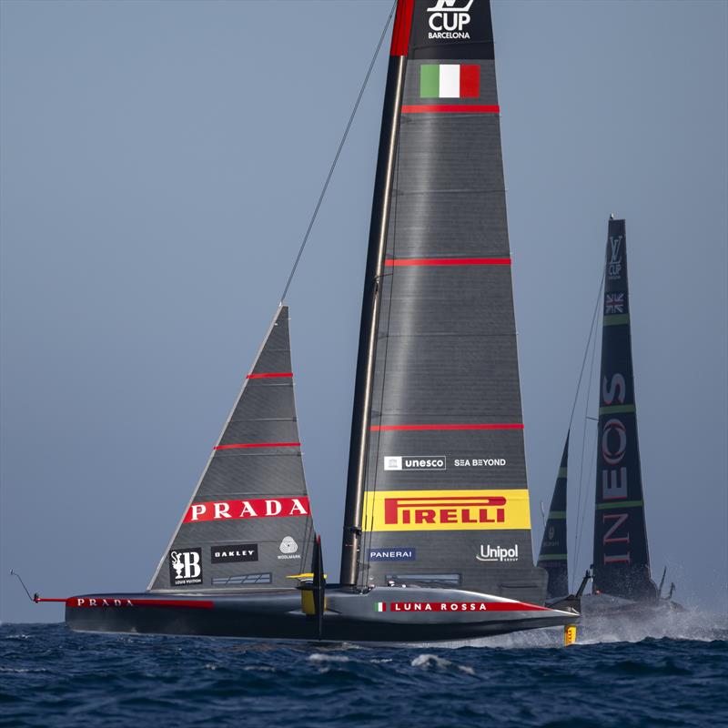 Luna Rossa Prada Pirelli vs. INEOS Britannia on Louis Vuitton Cup Final Race Day 1 - September 26, 2024 photo copyright David Maynard / www.alleycatphotographer.com taken at  and featuring the AC75 class